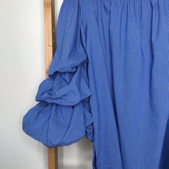 SOLD Zara Blue Striped Ruffle Sleeve Top Blouse M - Picture 12 of 14